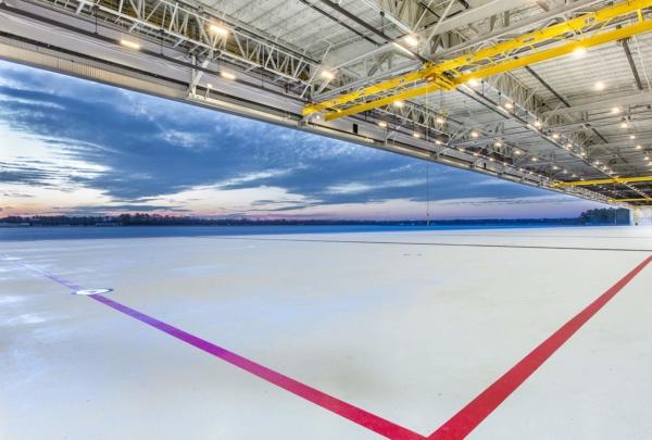 MV-22 Hangar interior with open, expansive white floor